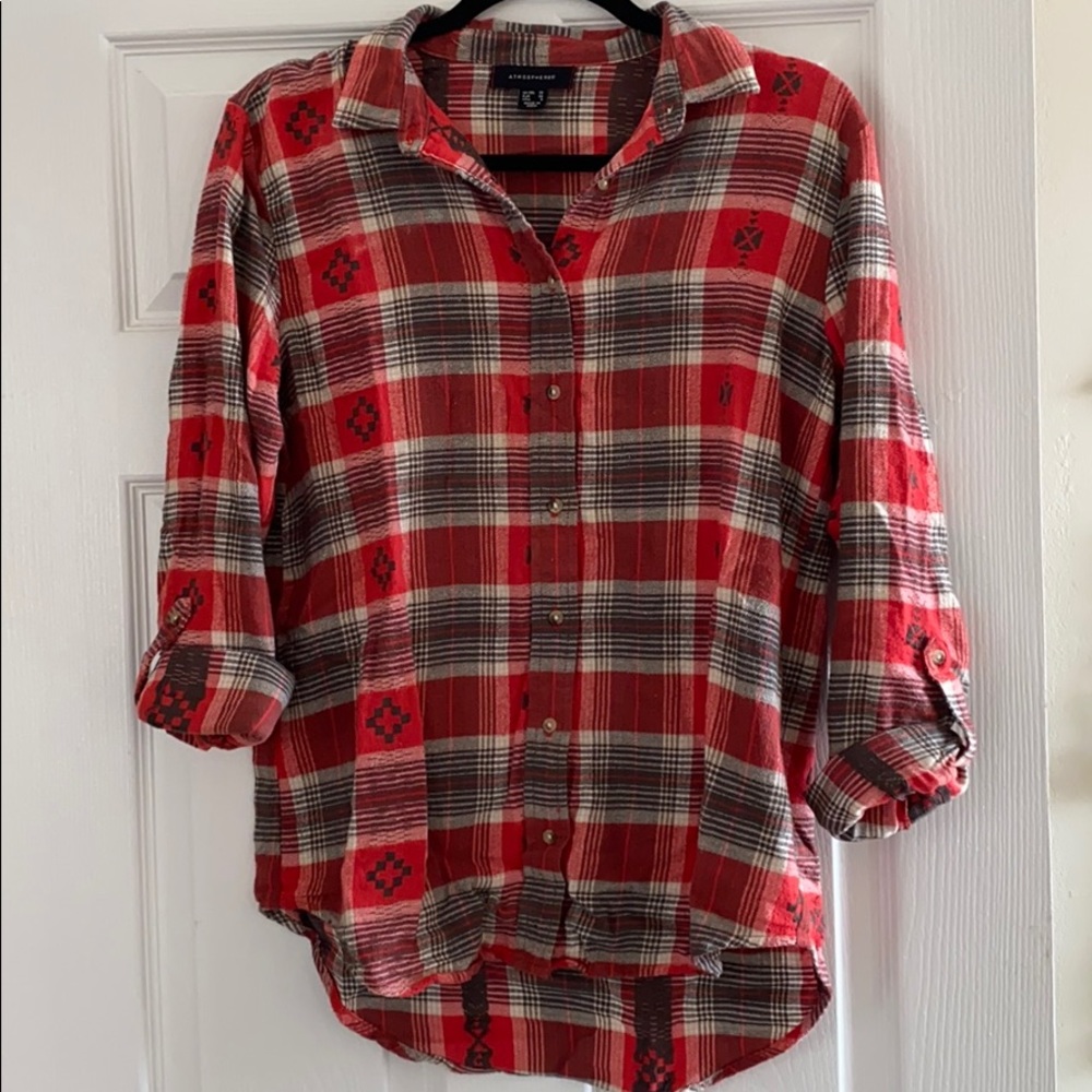 Red, gray, and tan flannel. Cute for fall!